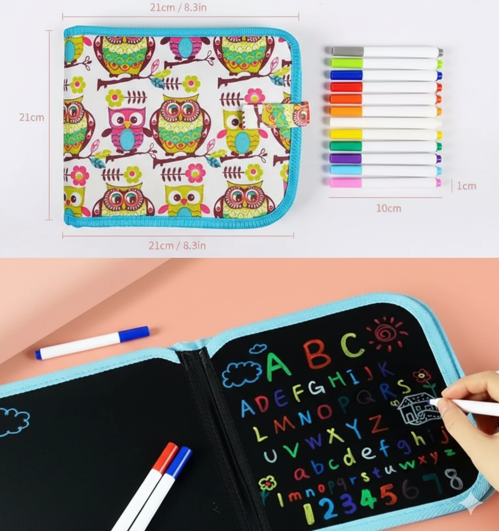 Kids Reusable Doodle Drawing Book with 12 Color Pens