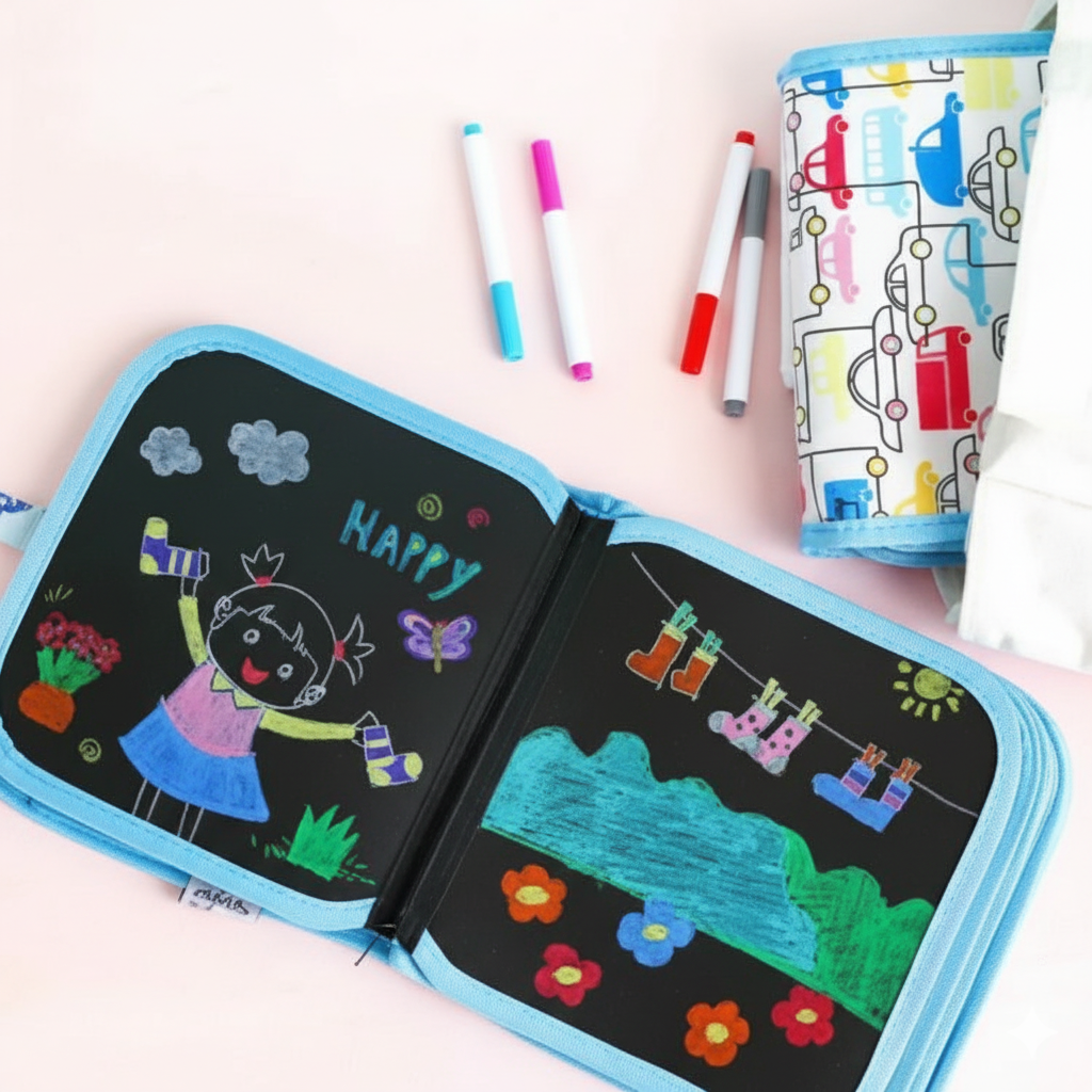 Kids Reusable Doodle Drawing Book with 12 Color Pens