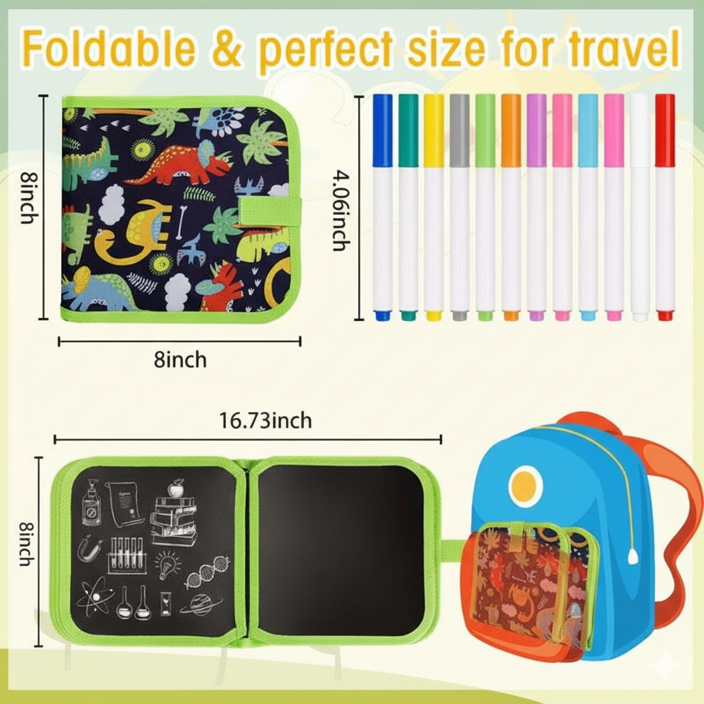 Kids Reusable Doodle Drawing Book with 12 Color Pens