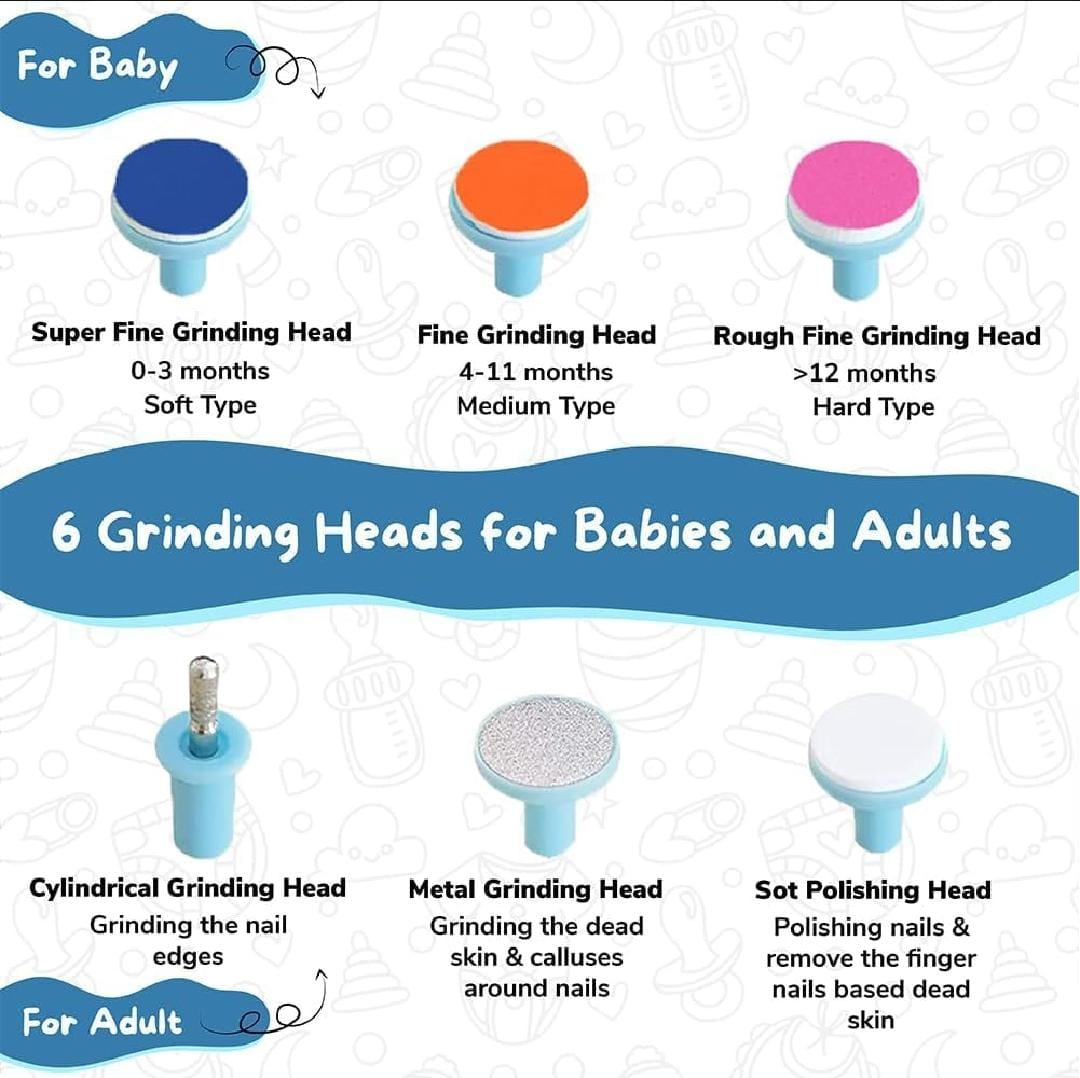 Electric Baby Nail Trimmer Kit (with 6 Grinding Heads)