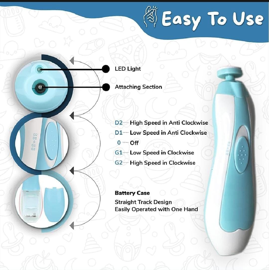Electric Baby Nail Trimmer Kit (with 6 Grinding Heads)