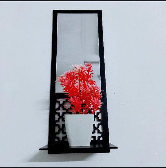 Wooden Wall Mirror with Shelf - Set Of 3