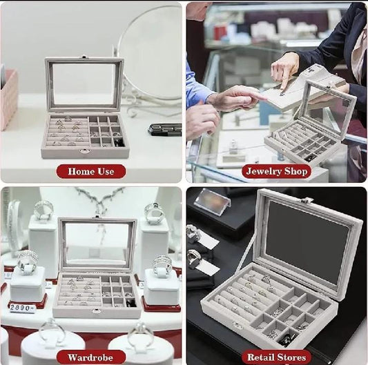 Velvet Jewelry Organizer Box with Clear Lid