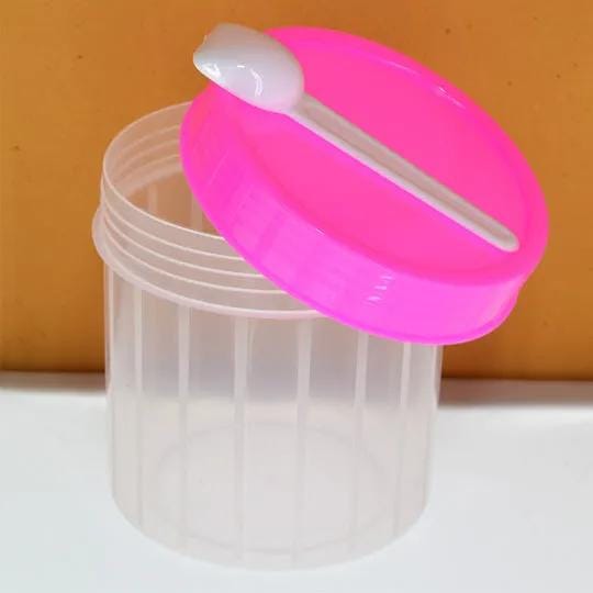 Pack of 6 , 2 Transparent Plastic Round Storage Jars with Spoons