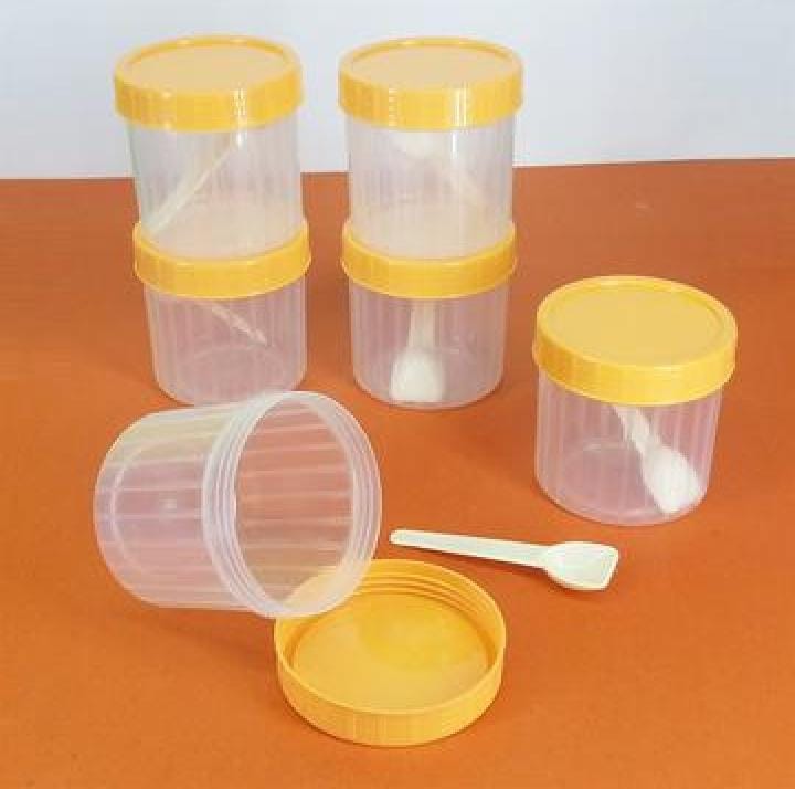 Pack of 6 , 2 Transparent Plastic Round Storage Jars with Spoons