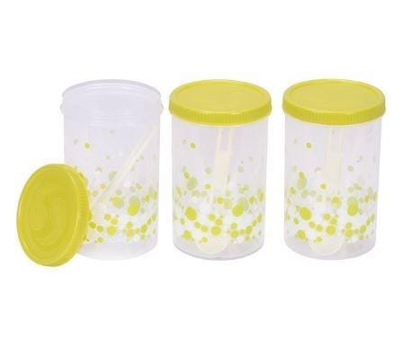 Printed Plastic Storage Jar Set Of 2 With Colorful Lids