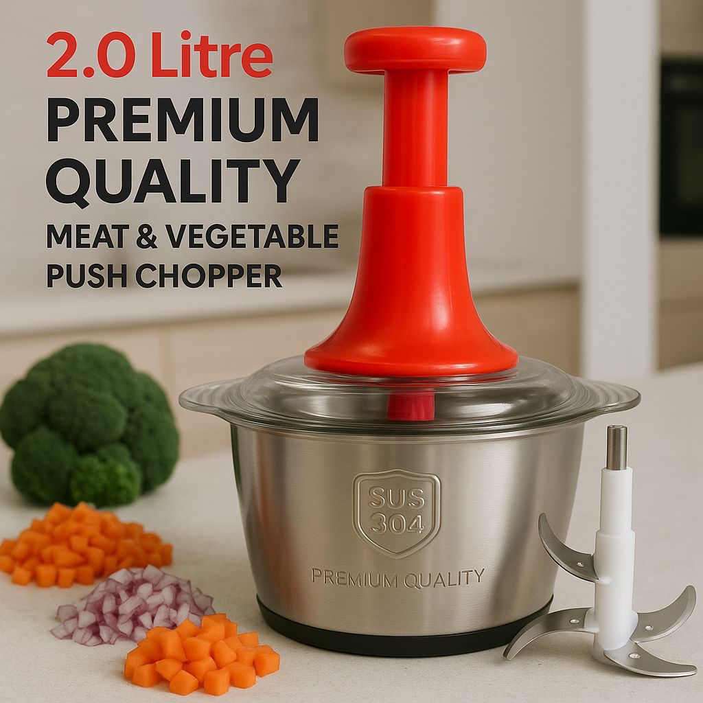 4 Blades Push Chopper with Stainless Steel Bowl