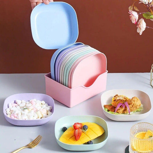 10Pcs Straw Square Plates with Storage Box