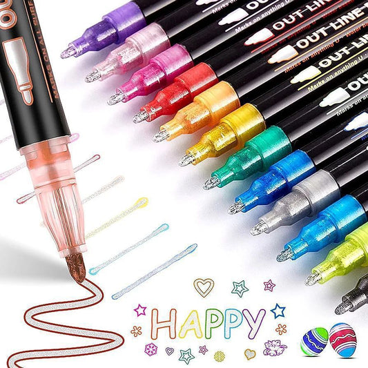 Pack of 12pcs Neon OutLine Marker Pens Set