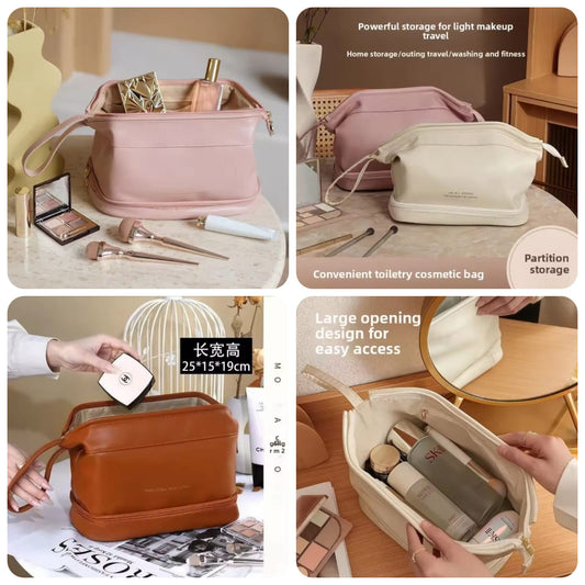 Double Layer Leather Cosmetic Pouch