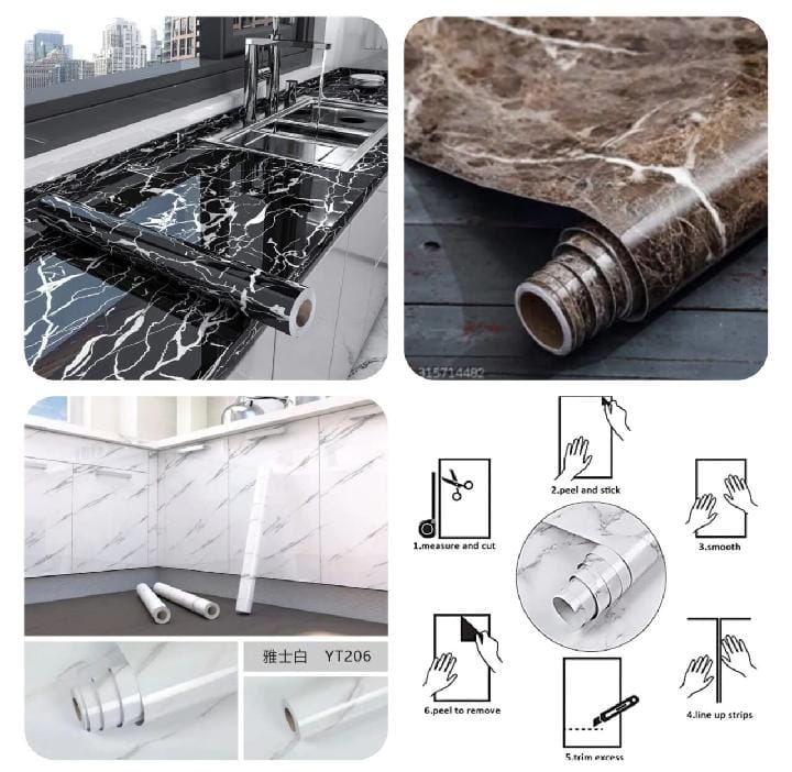 Self-Adhesive Waterproof Marble Sheet Roll – 4 Elegant Colors