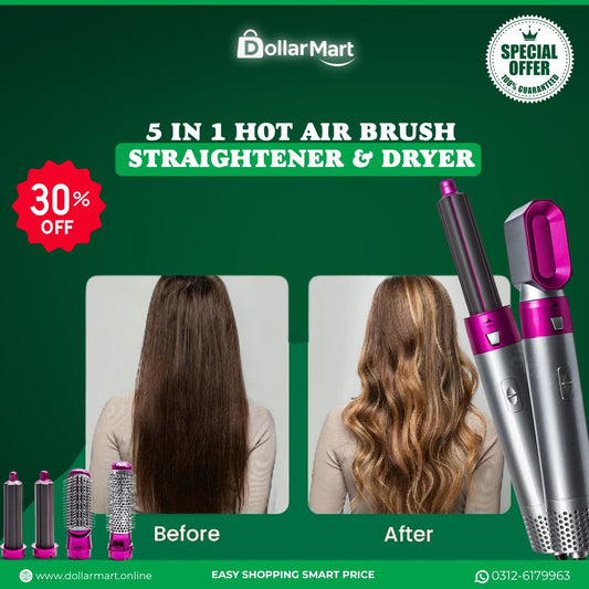 5-in-1 Electric Hot Air Brush Straightener & Dryer