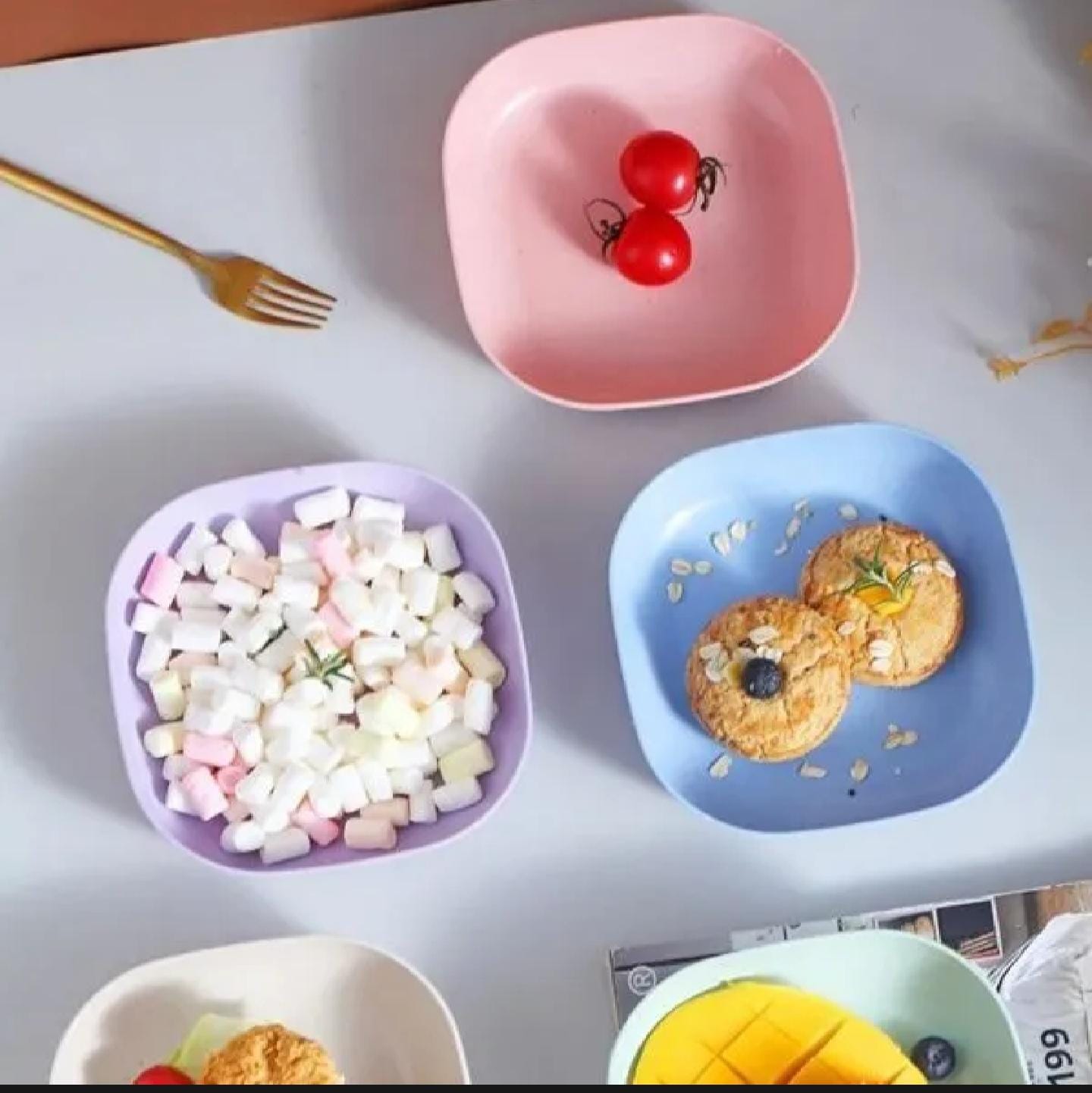 10Pcs Straw Square Plates with Storage Box