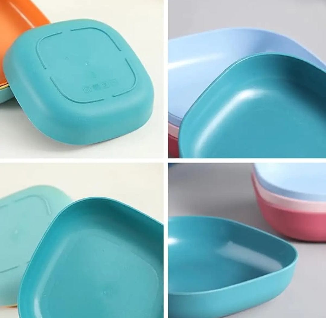 10Pcs Straw Square Plates with Storage Box