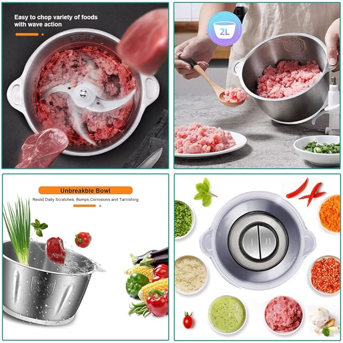 4 Blades Push Chopper with Stainless Steel Bowl