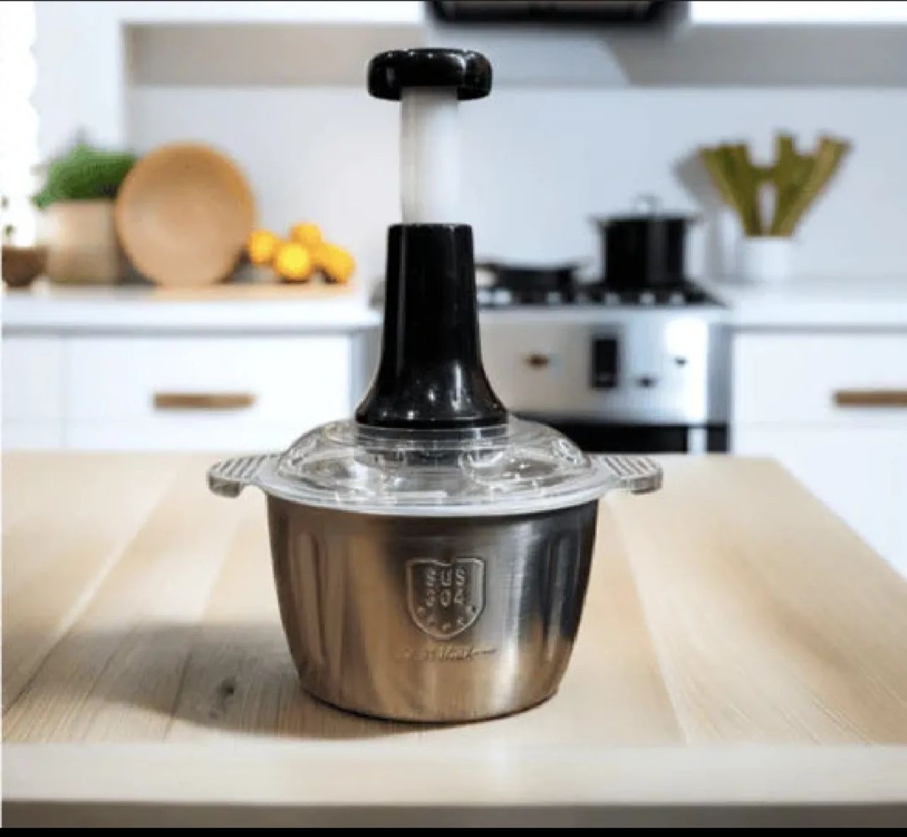 4 Blades Push Chopper with Stainless Steel Bowl