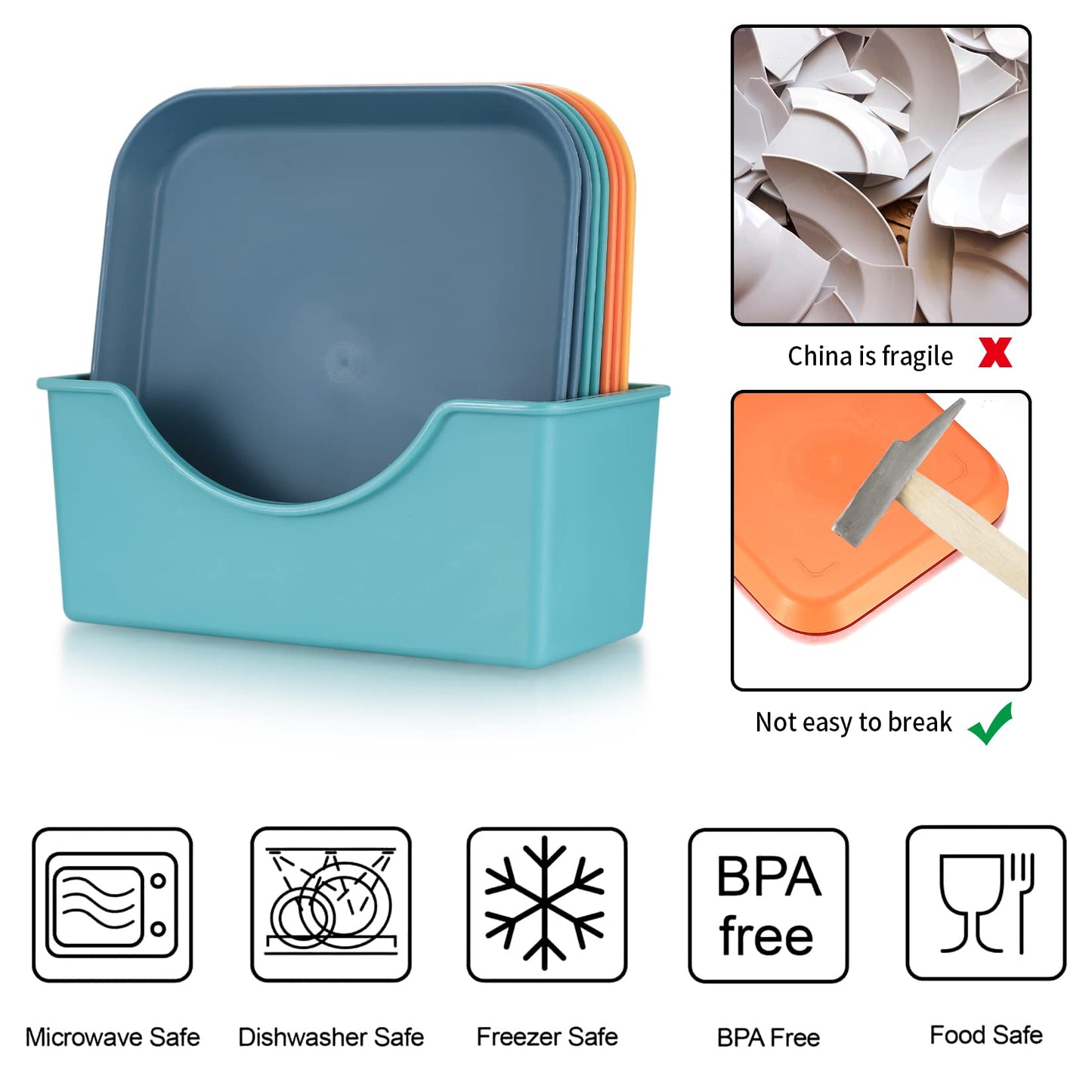10Pcs Straw Square Plates with Storage Box
