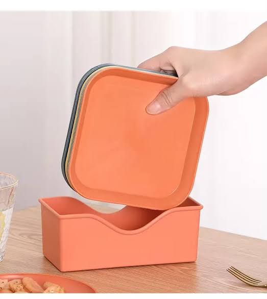 10Pcs Straw Square Plates with Storage Box