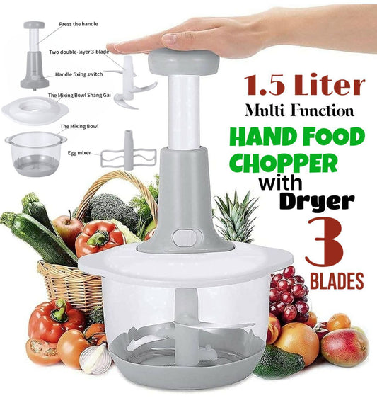 Multifunction Hand Push Chopper With 3 Blades