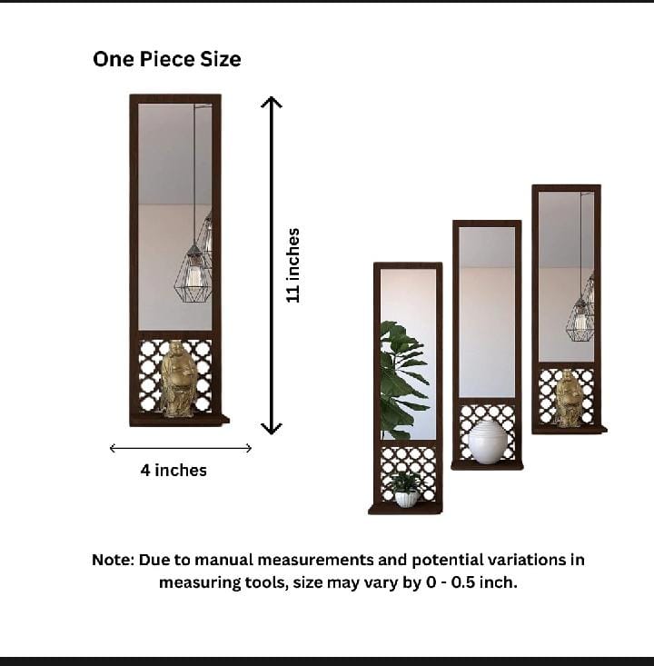 Wooden Wall Mirror with Shelf - Set Of 3