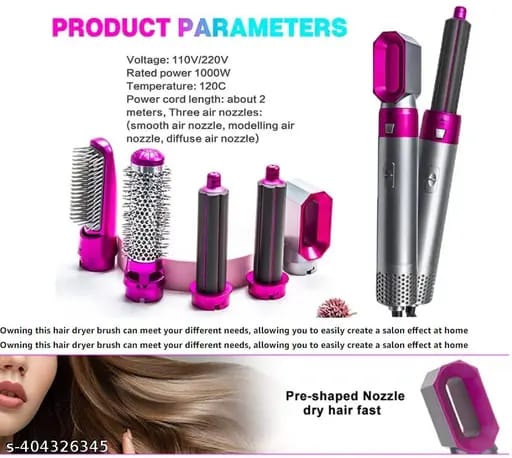 5-in-1 Electric Hot Air Brush Straightener & Dryer