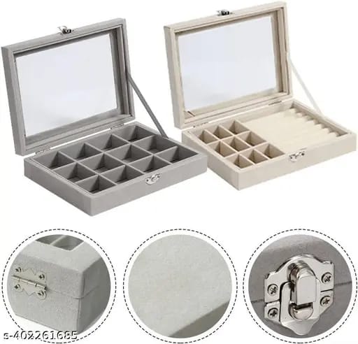 Velvet Jewelry Organizer Box with Clear Lid