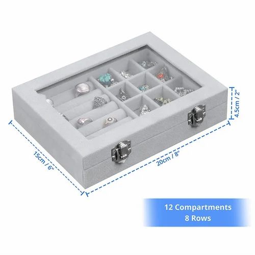 Velvet Jewelry Organizer Box with Clear Lid