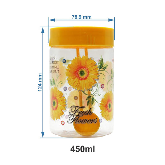 Printed Plastic Storage Jar Set Of 2 With Colorful Lids