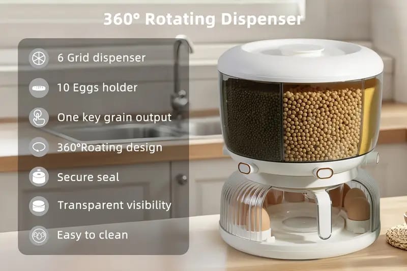 Rotating Grain Dispenser With Egg Storage Tray