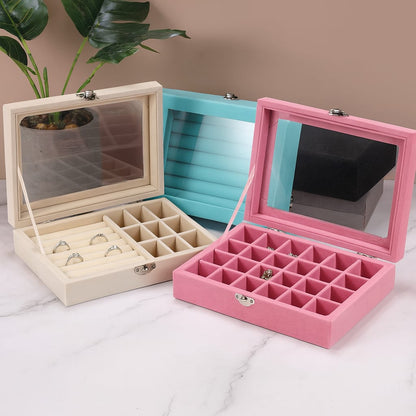 Velvet Jewelry Organizer Box with Clear Lid