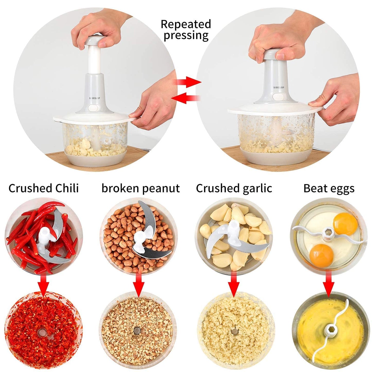 Multifunction Hand Push Chopper With 3 Blades