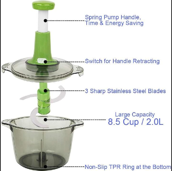 Multifunction Hand Push Chopper With 3 Blades