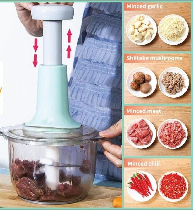 Multifunction Hand Push Chopper With 3 Blades