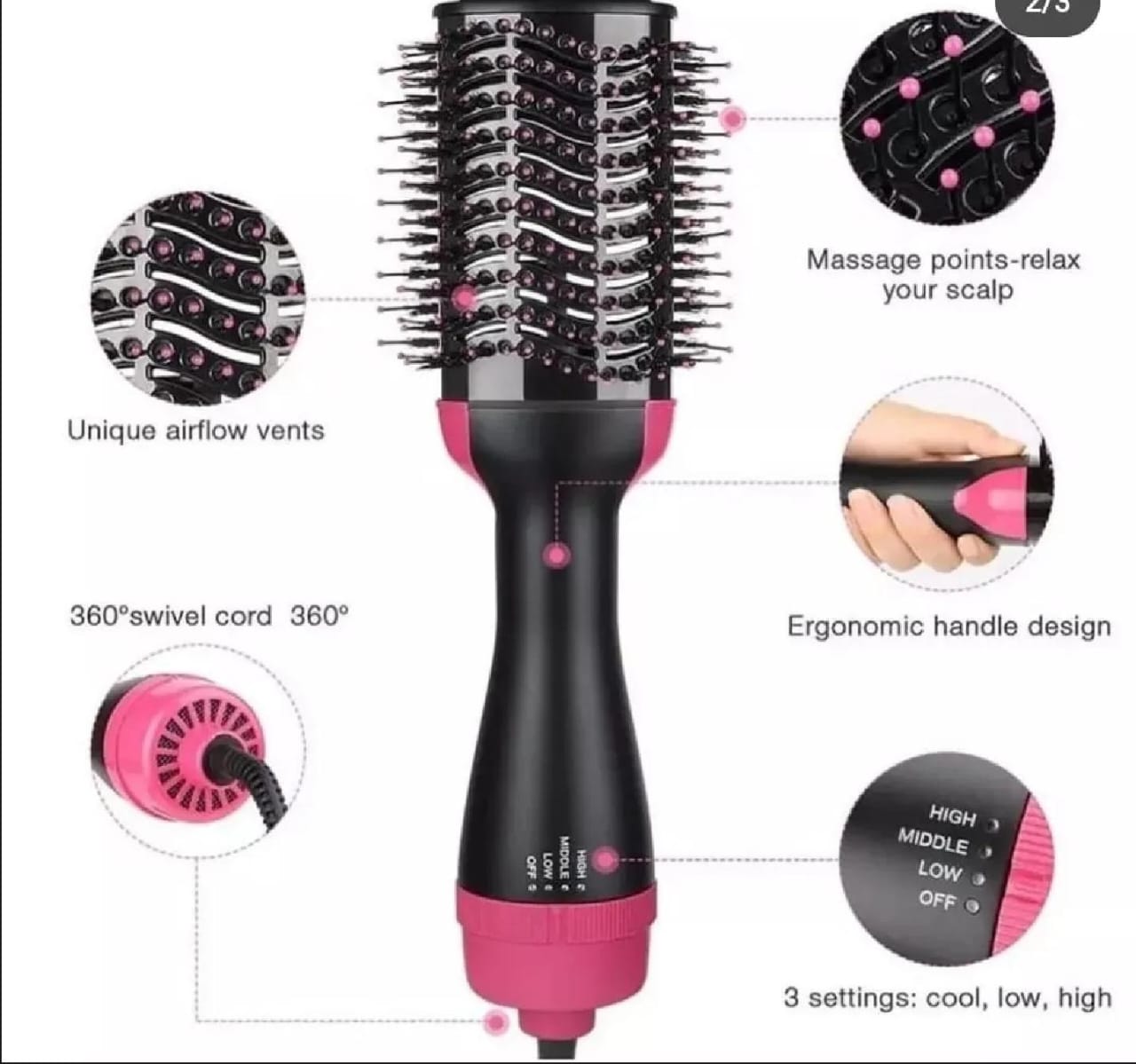 3 In 1 Electric Hot Air Brush Straightener and Dryer